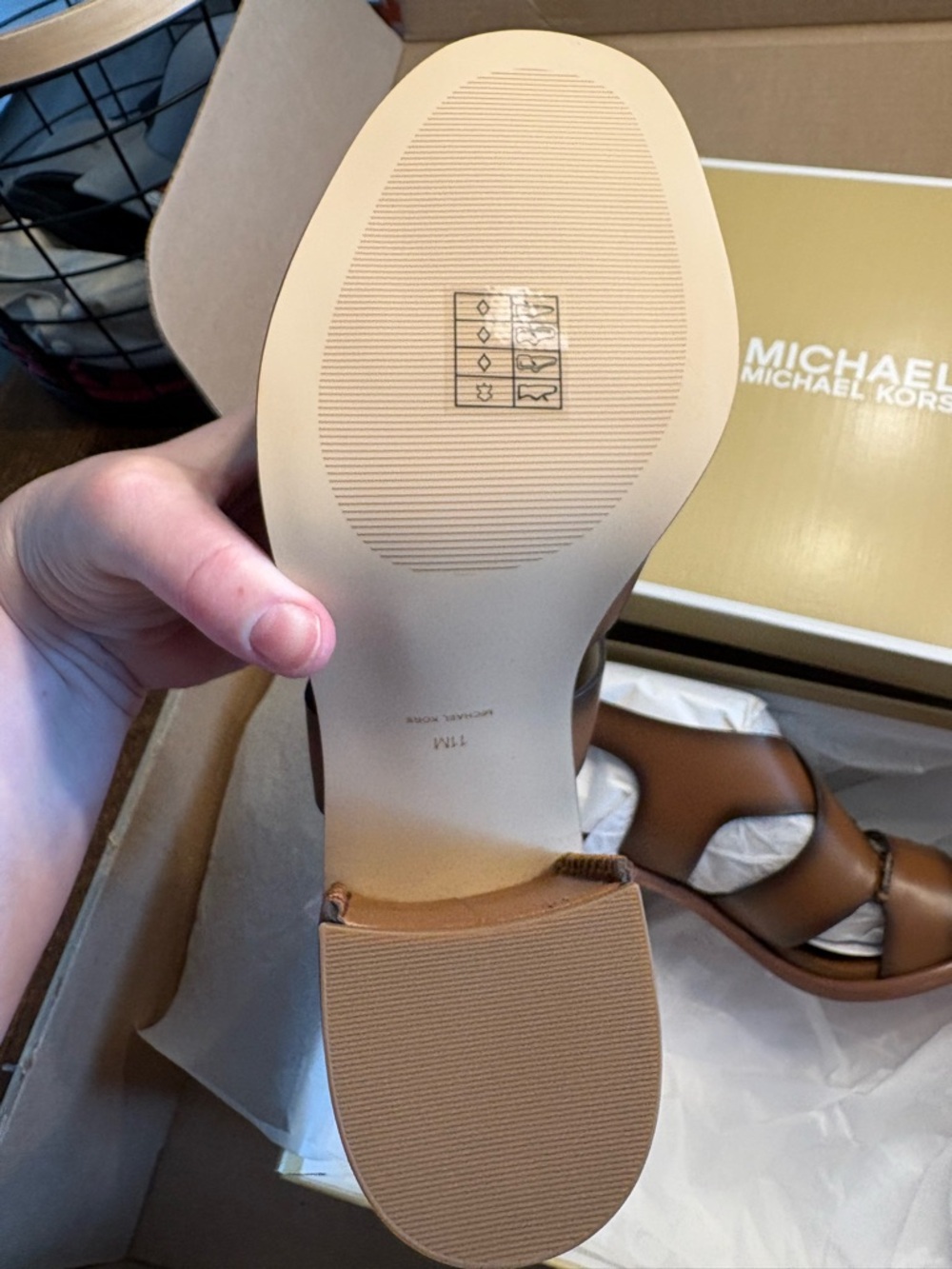 MICHAEL KORS Burnished Leather Sandal - Raven Blocked Heel Sandal - Brown - Picture 3 of 9